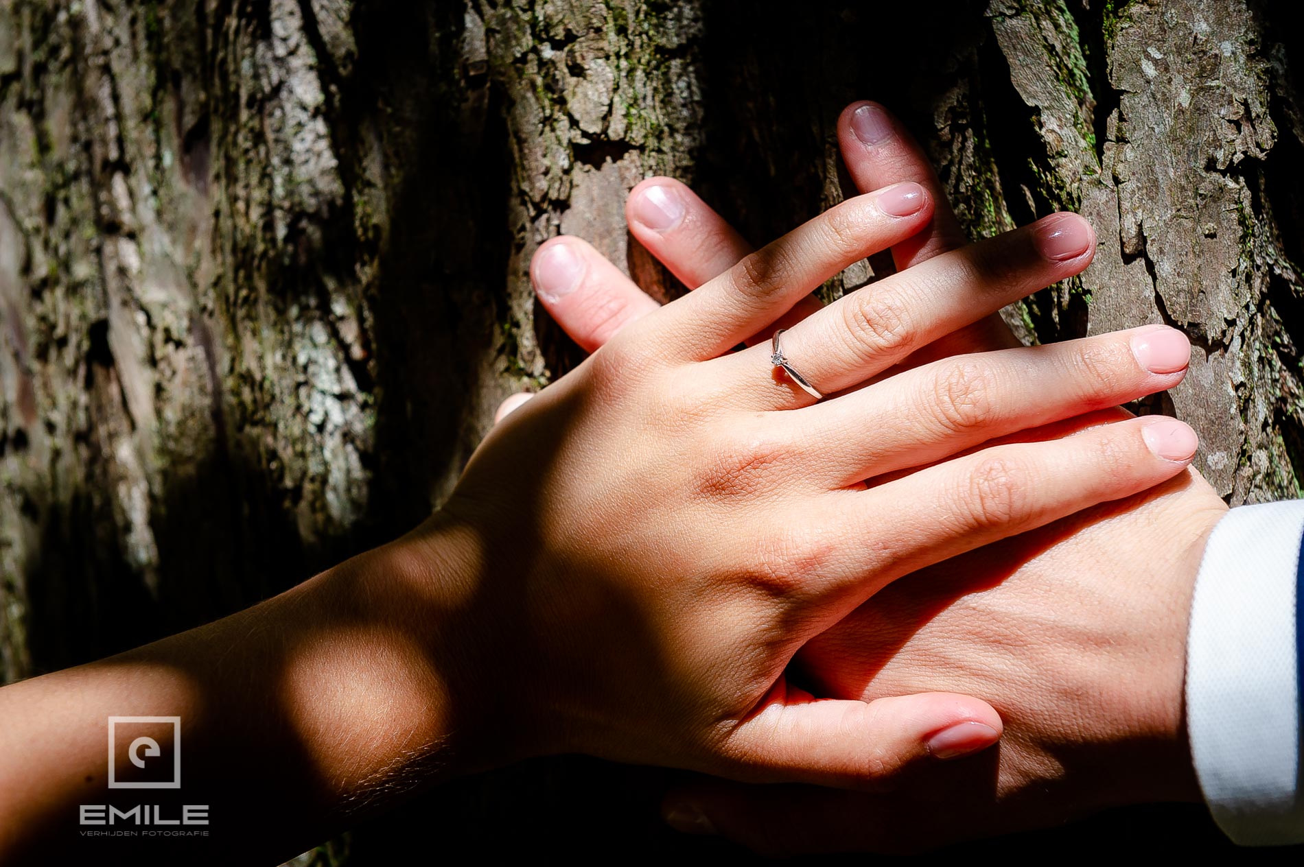 Handen op elkaar. Bruidsfotograaf bij Kasteeltuinen Arcen
