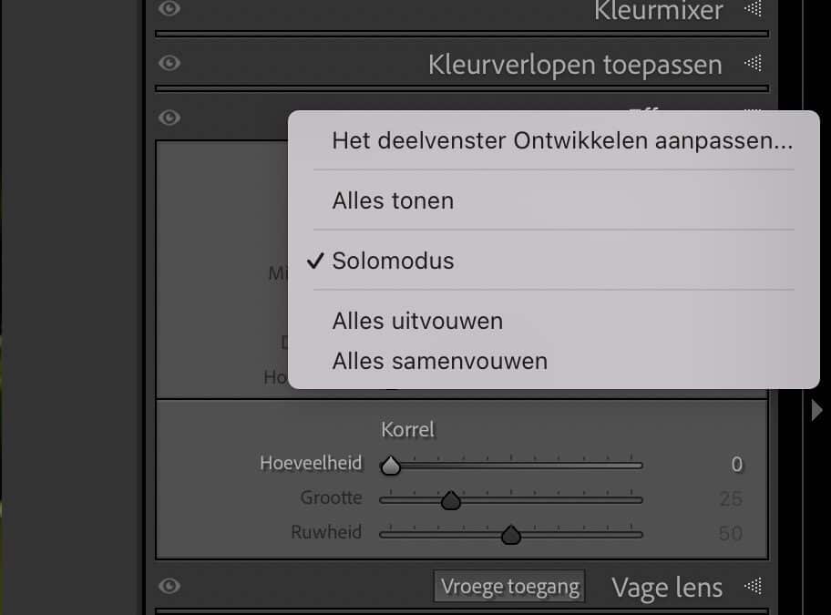 Overzichtelijker werken in de ONTWIKKEL-module van Lightroom