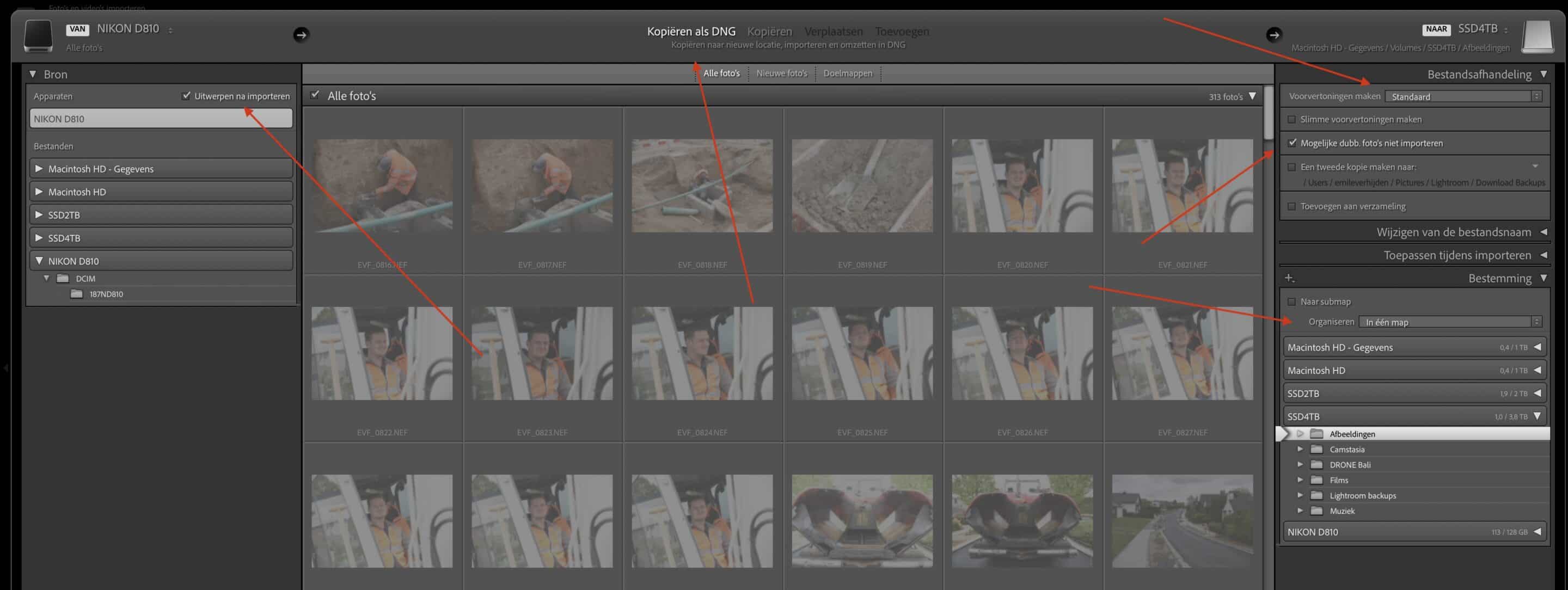 Het importeerscherm van Lightroom Classic met een reeks foto’s Het importeerscherm van Lightroom Classic met een reeks foto’s
