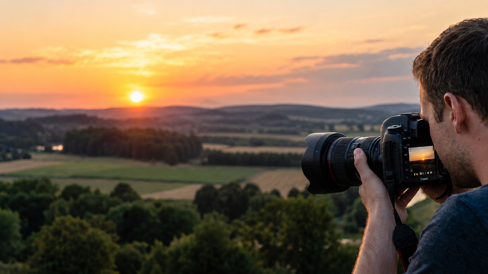 Fotograaf legt bij zonsondergang het Limburgse heuvellandschap vast Fotograaf legt bij zonsondergang het Limburgse heuvellandschap vast